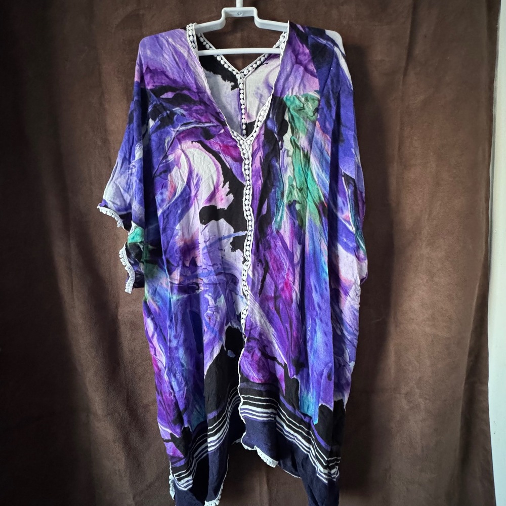 Modena Women One Size Purple Floral Kaftan Cover Up Dress boho kimono viscose